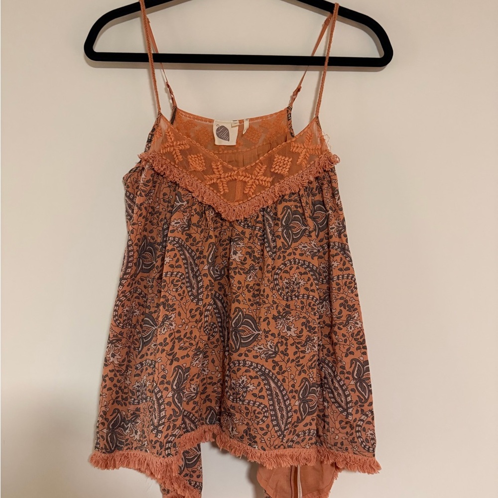 Rust Paisley Crochet Trim Spaghetti Strap Tank